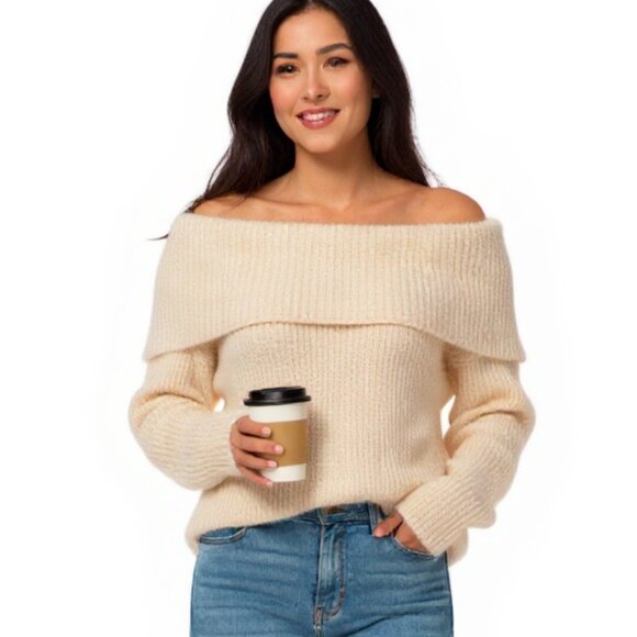 Marie Oliver Mohair Sweater Fuzzy Off The Shoulder Blush Pink Small - Picture 1 of 8